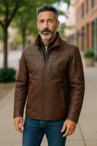 Abrigo de cuero marrón cálido de longitud media para hombre - Colac