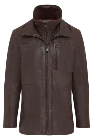 Abrigo de cuero marrón cálido de longitud media para hombre - Sikander