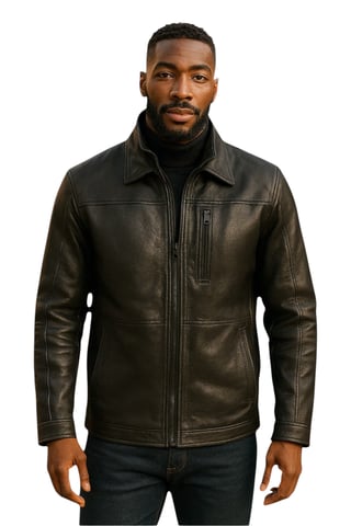 Abrigo de motociclista de cuero negro cálido de longitud media para hombre - Warwick