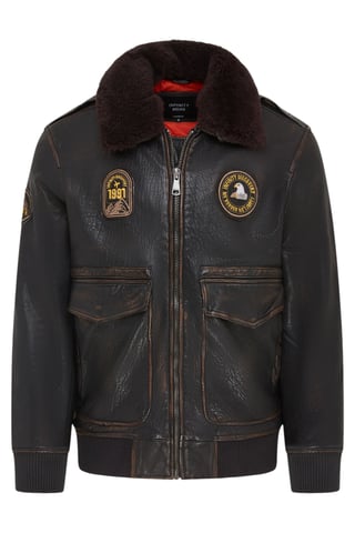 Chaqueta de aviador G-1 de cuero negro con cuello de oveja para hombre - Linear