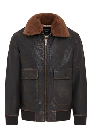 Chaqueta de piloto G-1 de cuero marrón con cuello de oveja para hombre - Trick