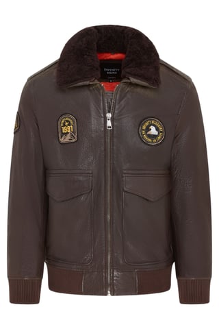 Chaqueta de aviador G-1 de cuero marrón con cuello de oveja para hombre - Linear
