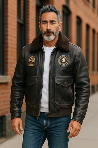 Chaqueta de aviador G-1 de cuero negro con cuello de oveja para hombre - Ararat