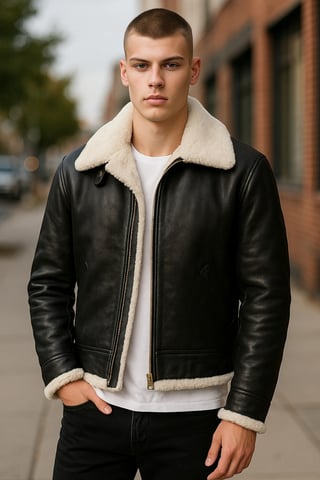 Chaqueta de aviador B3 de piel de oveja auténtica para hombre, color marrón crema y crema - Hobart