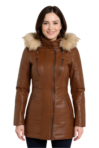 Parka acolchada de cuero marrón tostado para mujer - Bowen