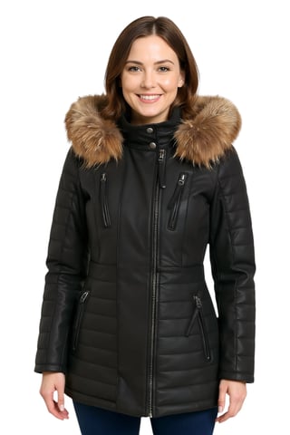 Parka de cuero acolchada negra para mujer - Bowen