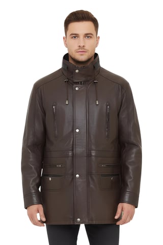 Parka de cuero italiano suave marrón para hombre - Gatton