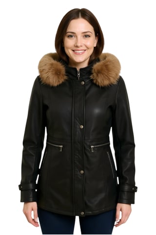 Parka de cuero negra con capucha para mujer - Charleville