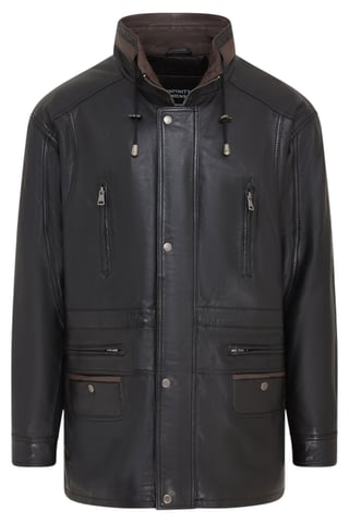 Parka de cuero italiano suave para hombre, color negro y marrón, Winnipeg