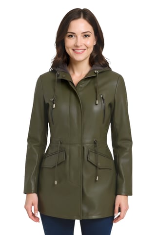 Parka de cuero verde con capucha para mujer - Bucarest