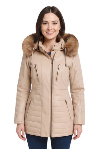 Parka de cuero acolchada beige para mujer - Bowen