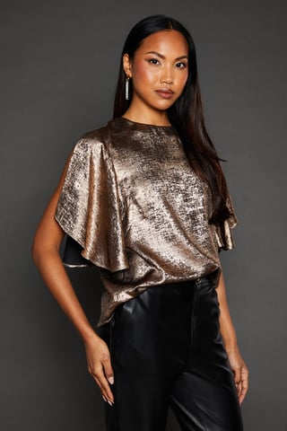 Sleeve Detail Metallic Top