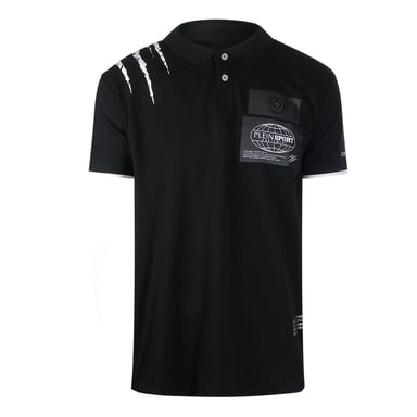 Polo Negro Con Hombros Rayados De Plein Sport