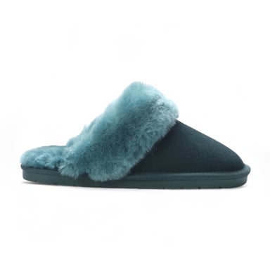 Pantuflas de invierno para mujer de piel de oveja auténtica de ante verde - Luna