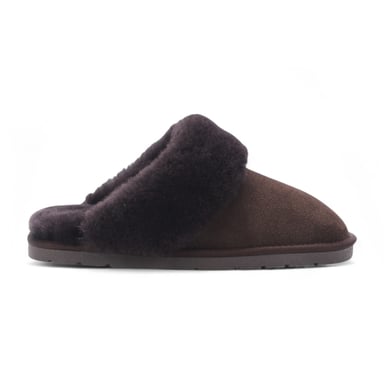 Pantuflas de invierno para mujer de piel de oveja auténtica de ante marrón - Luna