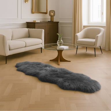 Alfombra de piel de oveja auténtica, doble natural, sedosa, suave y esponjosa, de lana auténtica, color gris carbón