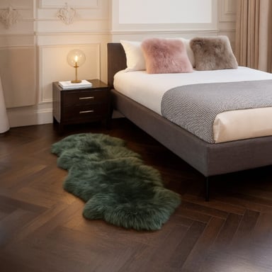 Alfombra de piel de oveja auténtica verde tomillo, doble natural, sedosa, suave y esponjosa, de lana real