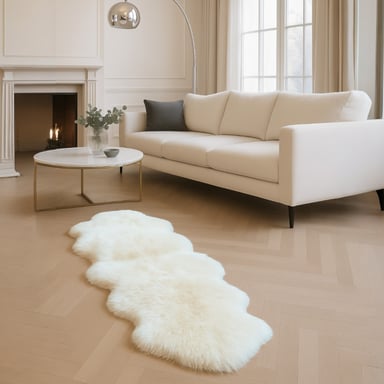 Alfombra de auténtica piel de oveja color marfil, doble natural, sedosa, suave y esponjosa, de lana real