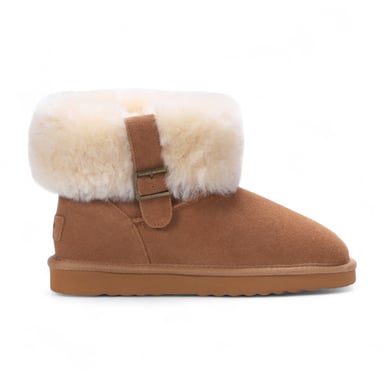 Botas de invierno para mujer de piel de oveja auténtica color canela y ante - Granito