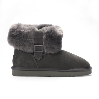 Botas de invierno para mujer de piel de oveja auténtica de ante gris - Granito