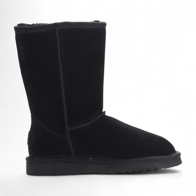 Botines de invierno sin cordones de ante negro y piel de oveja auténtica para mujer - Atardecer