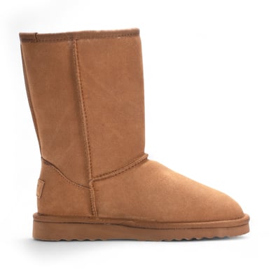 Botas de invierno sin cordones de piel de oveja auténtica color castaño para mujer - Atardecer