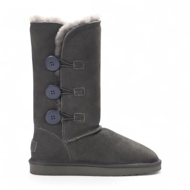 Botas de invierno cálidas de ante de oveja gris con botones para mujer - Willow