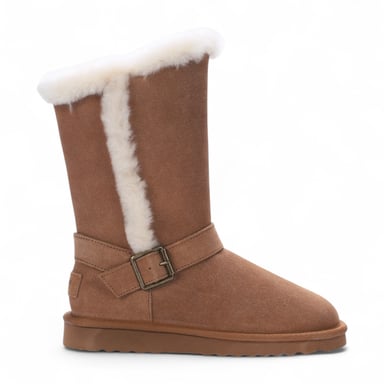 Botas de invierno cálidas de piel de oveja auténtica para mujer, de ante marrón tostado, de color rojo.