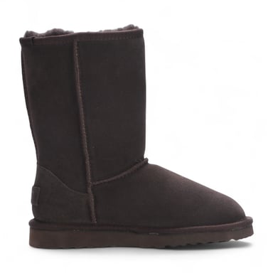 Botines de invierno sin cordones de ante marrón y piel de oveja auténtica para mujer - Atardecer