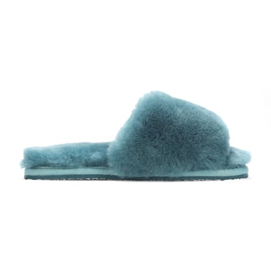 Pantuflas de piel de oveja para mujer, cálidas, color verde azulado, para invierno - Nordic