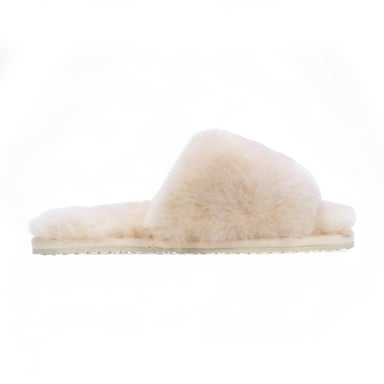 Pantuflas de piel de oveja para mujer, cálidas, color beige, para invierno - Nordic