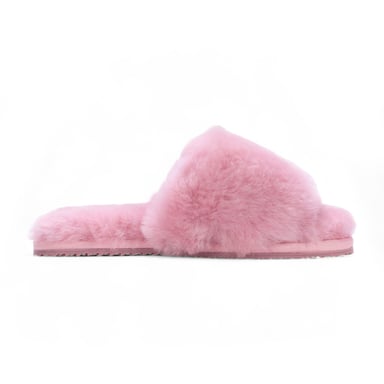 Pantuflas de piel de oveja para mujer, cálidas, rosas, de invierno - Nordic
