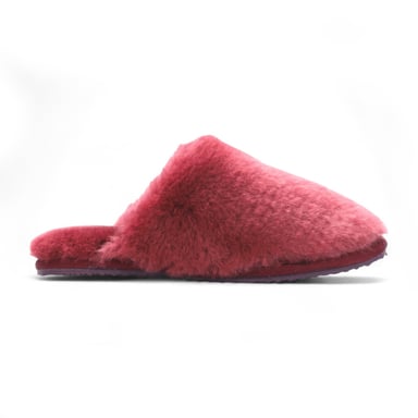 Pantuflas de piel de oveja para mujer, cálidas, color burdeos, estilo mule de invierno - Aurora