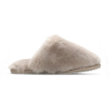 Pantuflas de piel de oveja para mujer, color topo, cálidas, de invierno - Aurora