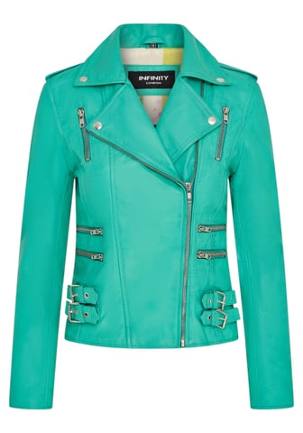 Chaqueta motera Brando de cuero azul agua para mujer - Loddon