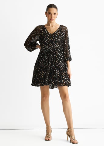 Vestido mini escalonado de viscosa con estampado jacquard multicolor y manchas negras