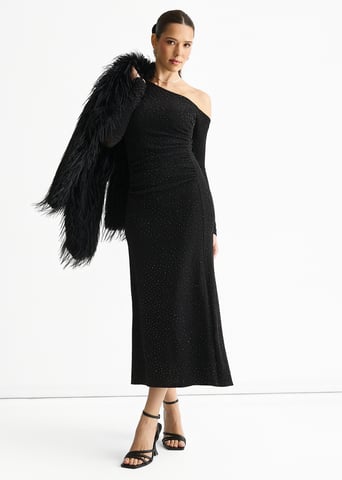 Vestido midi negro de jersey con tachuelas y remates en caliente