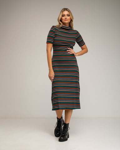 Vestido midi de rayas