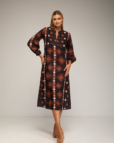 Vestido midi con estampado etnico