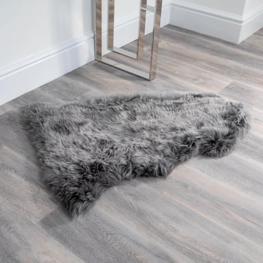 Alfombra de lana auténtica, suave, sedosa y esponjosa, de piel de oveja color gris carbón.