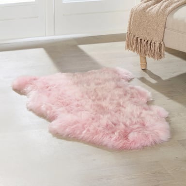 Alfombra de lana auténtica, suave, sedosa y esponjosa, de piel de oveja rosa auténtica