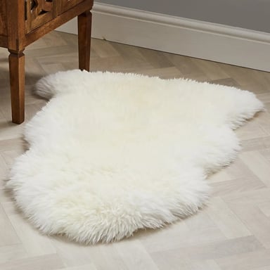Alfombra de lana auténtica, suave, sedosa y esponjosa, de piel de oveja color marfil genuino