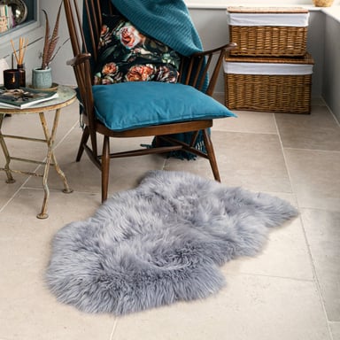 Alfombra de piel de oveja gris auténtica, sedosa, natural, suave y esponjosa, de lana real