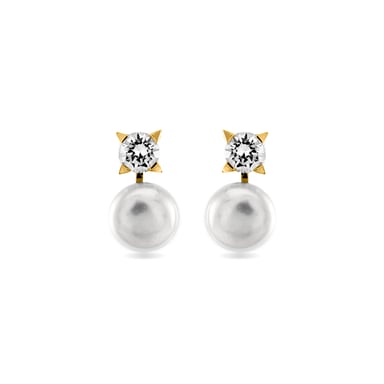 Pendientes de plata esterlina 925 de Luxenter con perla blanca terminados en oro amarillo de 18 quilates - Esencial