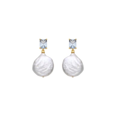 Pendientes de perla blanca de plata esterlina 925 de Luxenter, acabados en oro amarillo de 18k - Dyafa