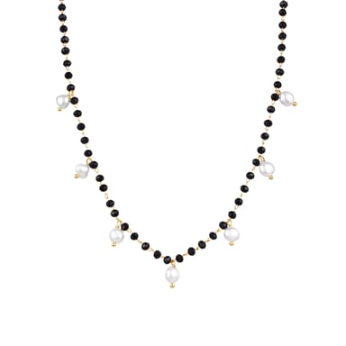 Collar de plata de ley 925 con perla blanca acabado en oro amarillo de 18K - Seika