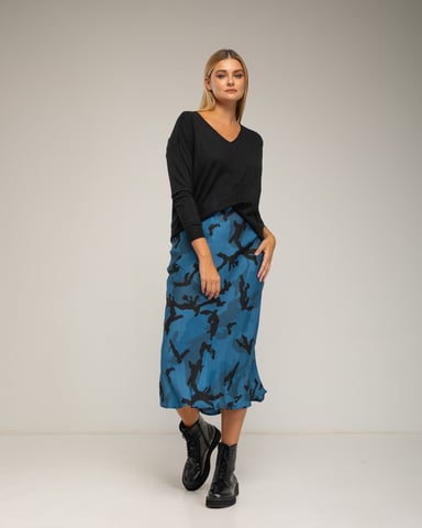 Falda estampada midi con seda