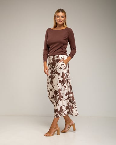 Falda midi con estampado de vaca