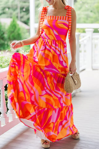 Vestido Maxi Tricolor con Estampado Abstracto