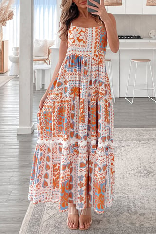 Vestido Maxi Nivelado con Estampado de Patchwork